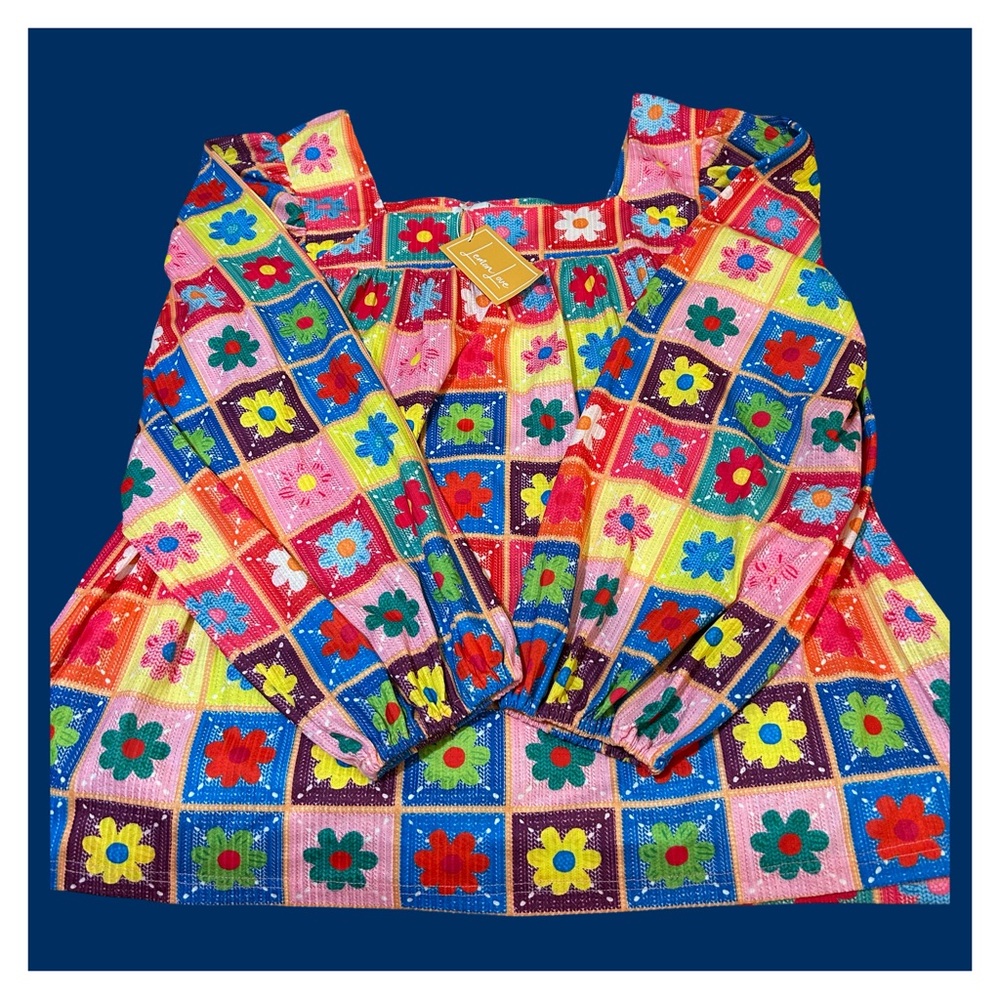 NET!Lemon Love Slightly Stretchy, Size XL, Multi Color Flowers Swing Top Sq Neck - Picture 8 of 11